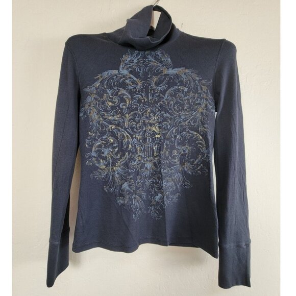 Dismero Made in Italy Damask Pattern Turtleneck Sweater Medium Blue Pullover - Picture 1 of 7
